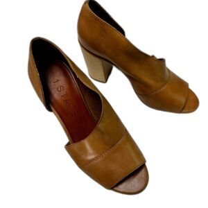 1. STATE Amble Tan Leather d'Orsay Style Chunky Heels, Sz 7